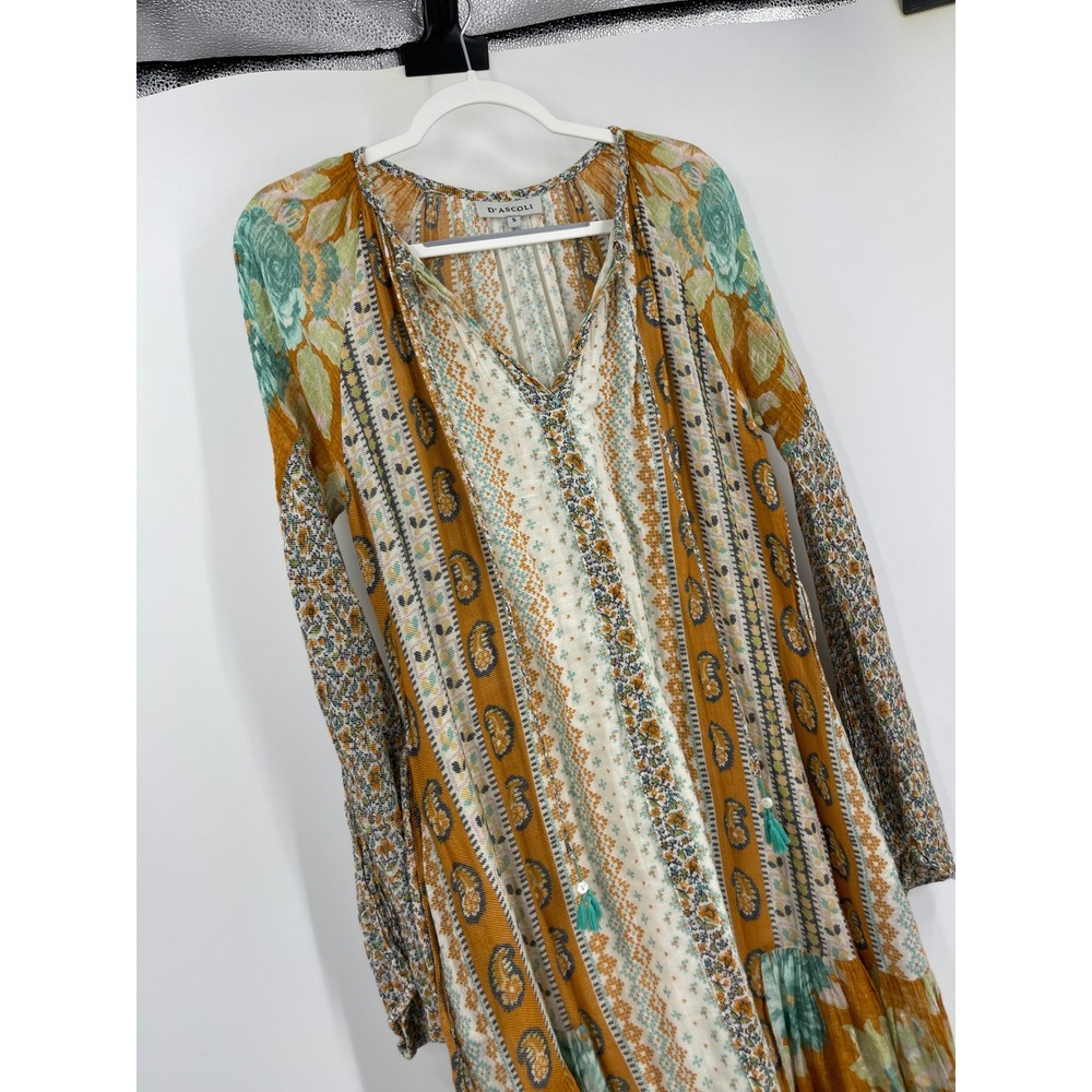 D'Ascoli Floral Paisley Maxi Dress Orange Blue Boho Resort Italian Summer Size S - Picture 3 of 14